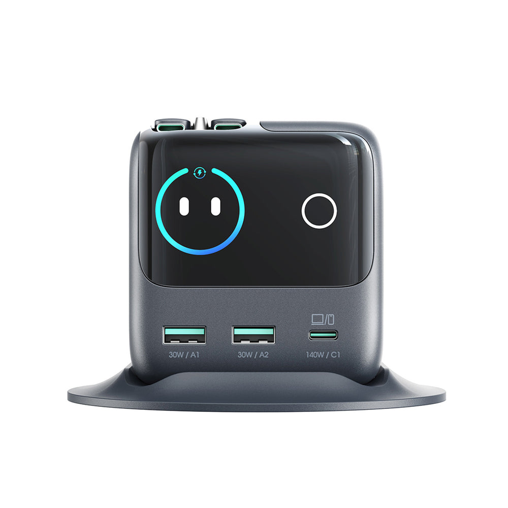 Joyroom Podix JR-TRD01 GaN 140W Desktop Charger with 5 Ports and Dual Retractable Cables - Gray_1