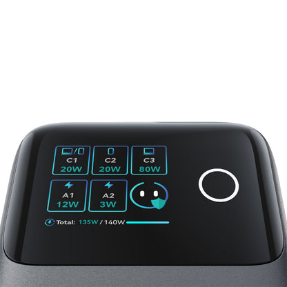 Joyroom Podix JR-TRD01 GaN 140W Desktop Charger with 5 Ports and Dual Retractable Cables - Gray_3