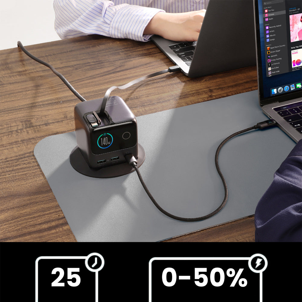 Joyroom Podix JR-TRD01 GaN 140W Desktop Charger with 5 Ports and Dual Retractable Cables - Gray_4
