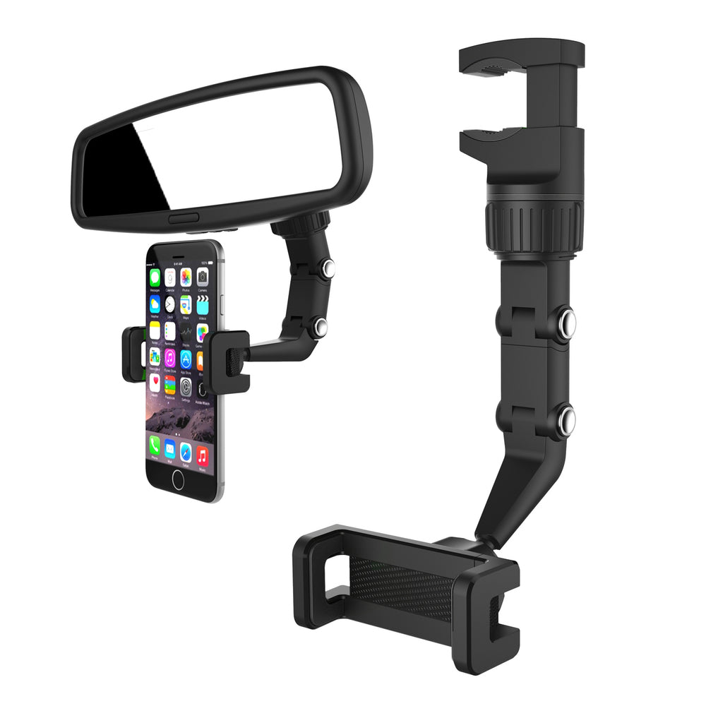 Adjustable car rearview mirror holder for smartphone black - OUTLET_0