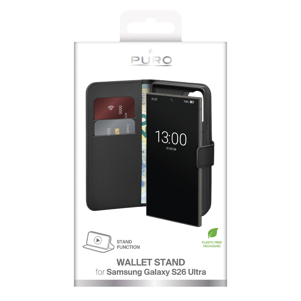 Puro Eco-Leather Case for Samsung Galaxy S26 Ultra with Wallet - Black_1