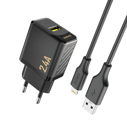 Dudao A23LEU 2.4A GaN EU USB-A Wall Charger with USB-A to Lightning Cable - Black_0