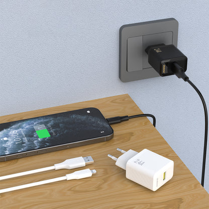 Dudao A23LEU 2.4A GaN EU USB-A Wall Charger with USB-A to Lightning Cable - Black_1