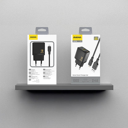 Dudao A23LEU 2.4A GaN EU USB-A Wall Charger with USB-A to Lightning Cable - Black_2