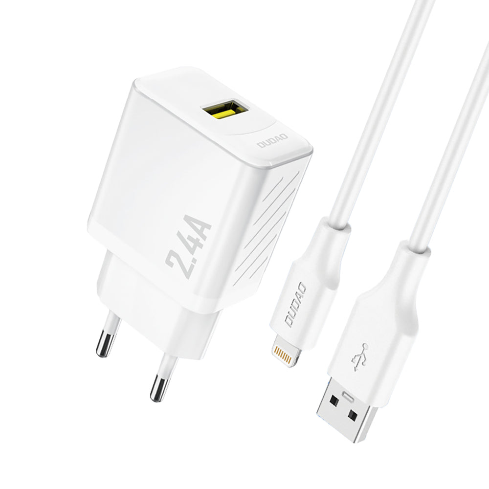 Dudao A23LEU 2.4A GaN EU USB-A Wall Charger with USB-A to Lightning Cable - White_0