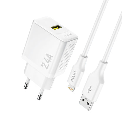 Dudao A23LEU 2.4A GaN EU USB-A Wall Charger with USB-A to Lightning Cable - White_0