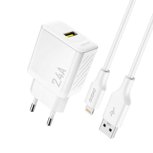 Dudao A23LEU 2.4A GaN EU USB-A Wall Charger with USB-A to Lightning Cable - White_0