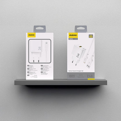Dudao A23LEU 2.4A GaN EU USB-A Wall Charger with USB-A to Lightning Cable - White_2