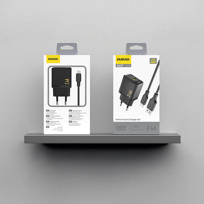 Dudao A23TEU 2.4A GaN USB-A Wall Charger with USB-A - USB-C Cable - Black_2