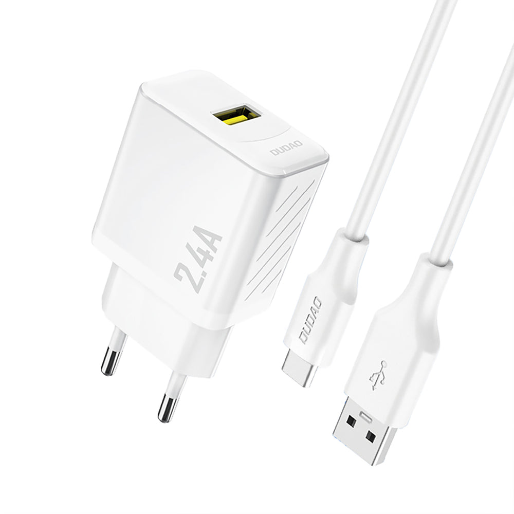 Dudao A23TEU 2.4A GaN USB-A Wall Charger with USB-A - USB-C Cable - White_0