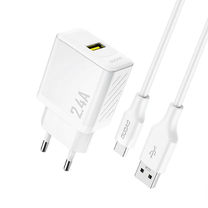 Dudao A23TEU 2.4A GaN USB-A Wall Charger with USB-A - USB-C Cable - White_0