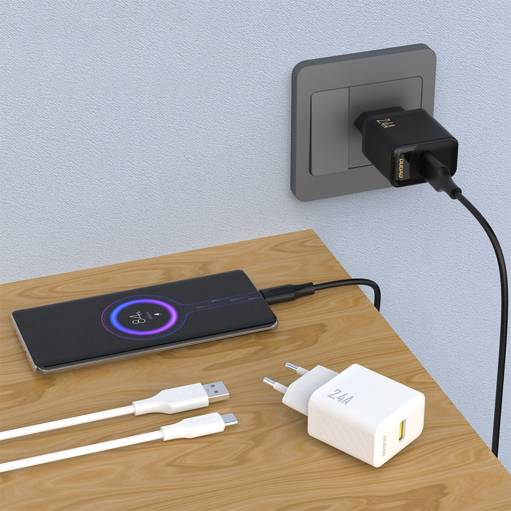 Dudao A23TEU 2.4A GaN USB-A Wall Charger with USB-A - USB-C Cable - White_1