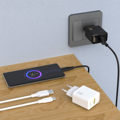 Dudao A23TEU 2.4A GaN USB-A Wall Charger with USB-A - USB-C Cable - White_1