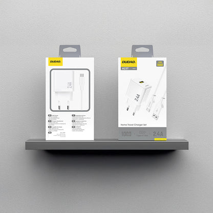 Dudao A23TEU 2.4A GaN USB-A Wall Charger with USB-A - USB-C Cable - White_2