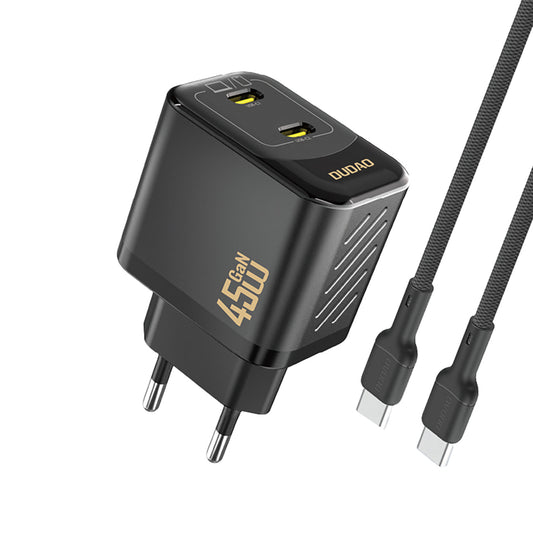 Dudao A28PCEU PD 45W GaN 2xUSB-C Wall Charger with USB-C Cable - Black_0