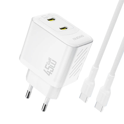 Dudao A28PCEU PD 45W GaN 2xUSB-C Wall Charger with USB-C Cable - White_0