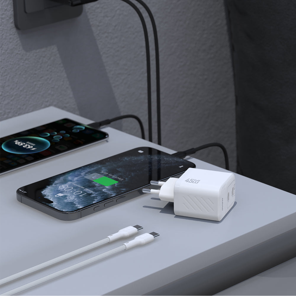 Dudao A28PCEU PD 45W GaN 2xUSB-C Wall Charger with USB-C Cable - White_2