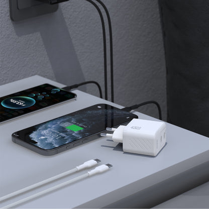 Dudao A28PCEU PD 45W GaN 2xUSB-C Wall Charger with USB-C Cable - White_2