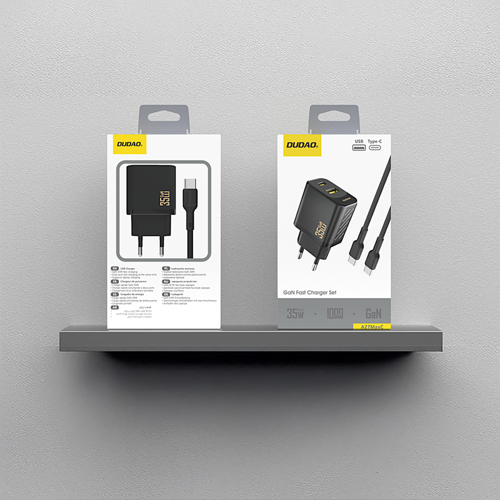 Dudao A27MaxCEU PD QC 35W USB-A USB-C Wall Charger with USB-C Cable - Black_4