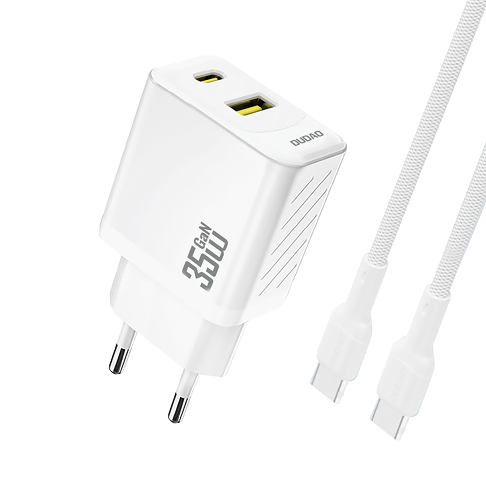 Dudao A27MaxCEU PD QC 35W USB-A USB-C Wall Charger with USB-C Cable - White_0