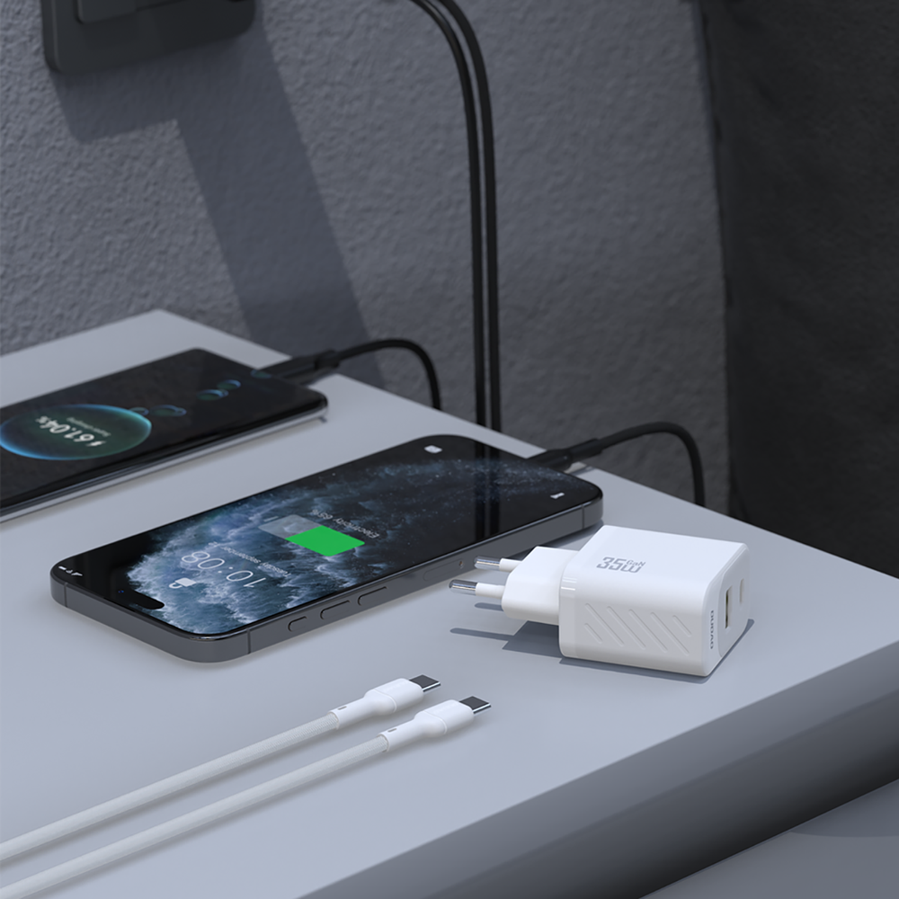Dudao A27MaxCEU PD QC 35W USB-A USB-C Wall Charger with USB-C Cable - White_2