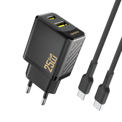 Dudao A26TCEU PD QC 25W GaN USB-A USB-C Wall Charger with USB-C Cable - Black_0