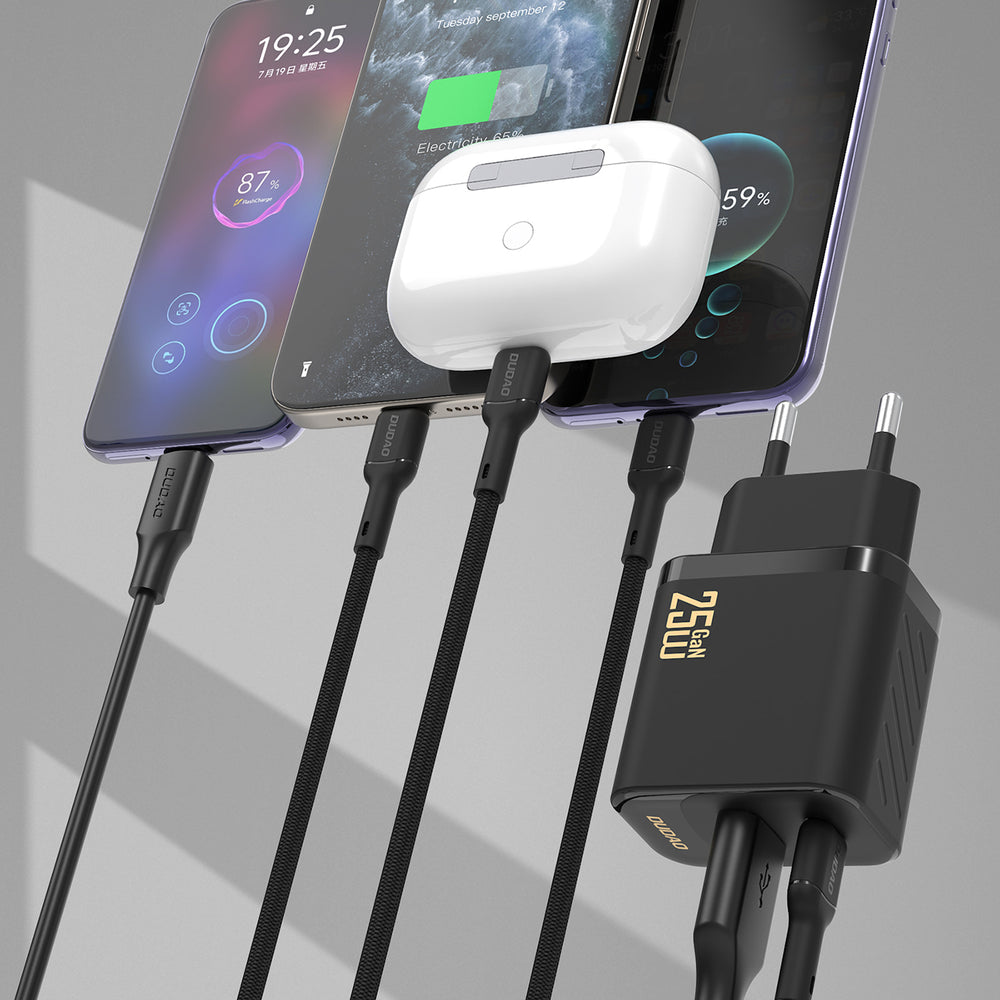 Dudao A26TCEU PD QC 25W GaN USB-A USB-C Wall Charger with USB-C Cable - Black_1