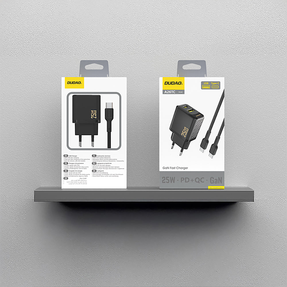 Dudao A26TCEU PD QC 25W GaN USB-A USB-C Wall Charger with USB-C Cable - Black_4