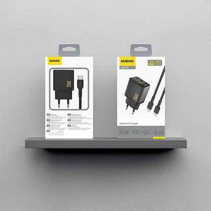 Dudao A26TCEU PD QC 25W GaN USB-A USB-C Wall Charger with USB-C Cable - Black_4