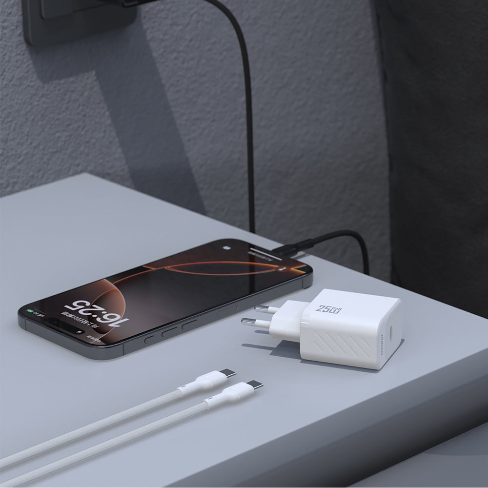 Dudao A27CEU PD 25W GaN USB-C Wall Charger with USB-C Cable - White_1