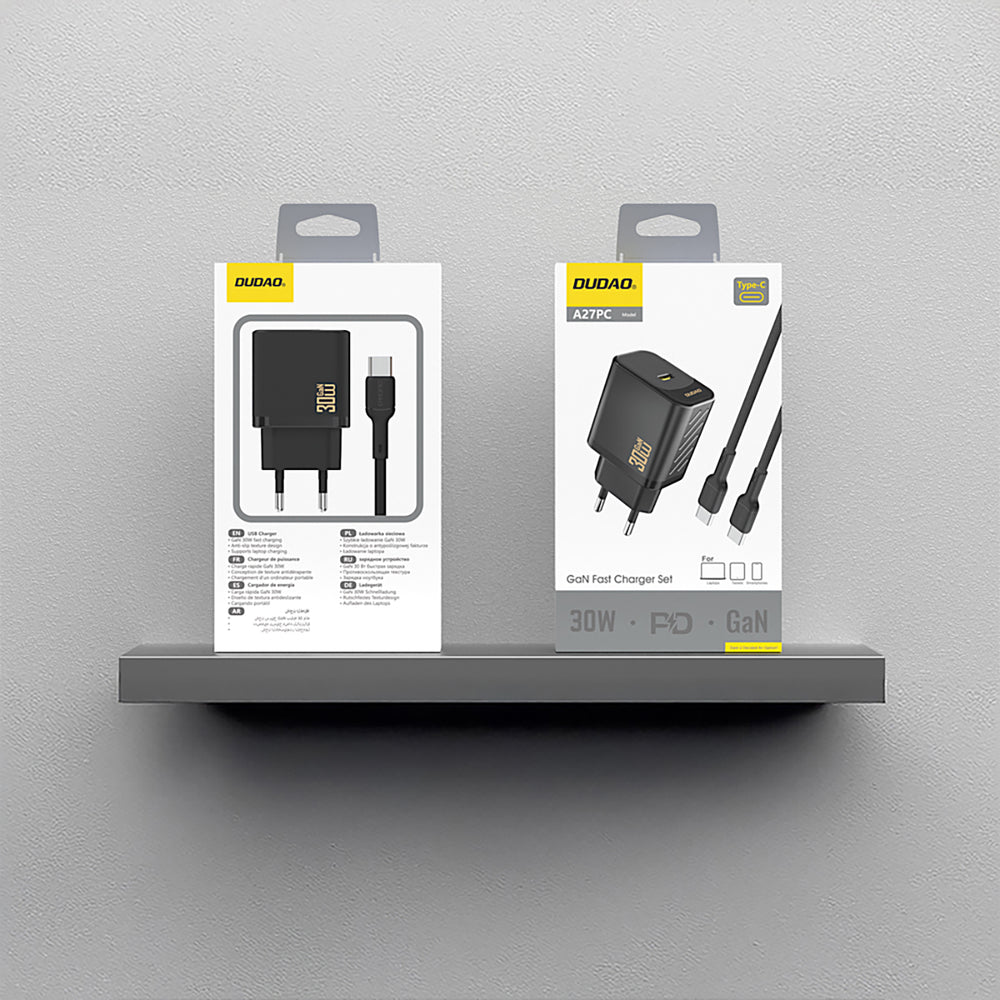 Dudao A27PCEU PD 30W GaN USB-C Wall Charger with USB-C Cable - Black_5
