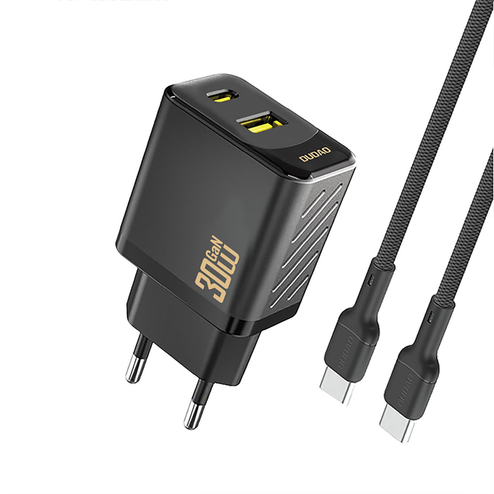 Dudao A27TCEU PD 30W GaN USB-A USB-C Wall Charger with USB-C Cable - Black_0
