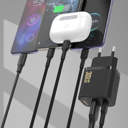 Dudao A27TCEU PD 30W GaN USB-A USB-C Wall Charger with USB-C Cable - Black_1