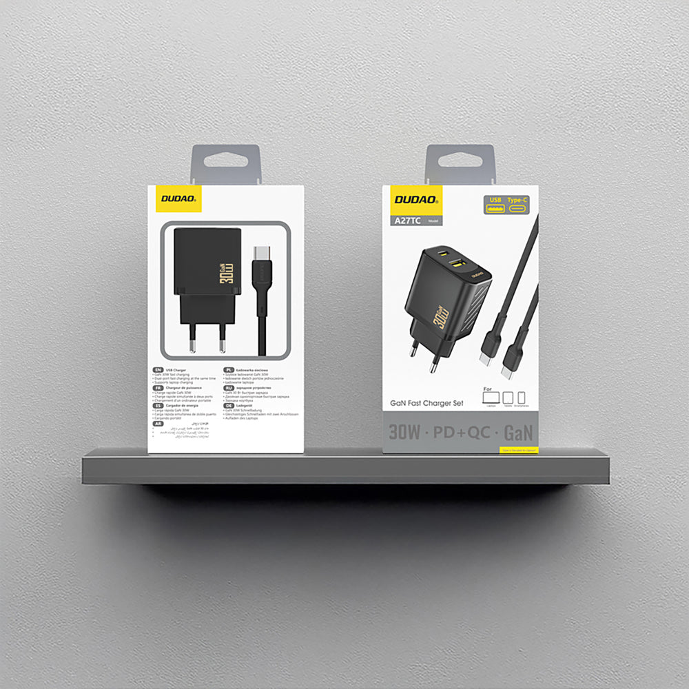 Dudao A27TCEU PD 30W GaN USB-A USB-C Wall Charger with USB-C Cable - Black_2