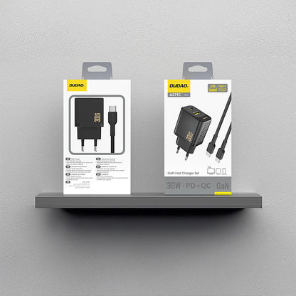 Dudao A27TCEU PD 30W GaN USB-A USB-C Wall Charger with USB-C Cable - Black_2