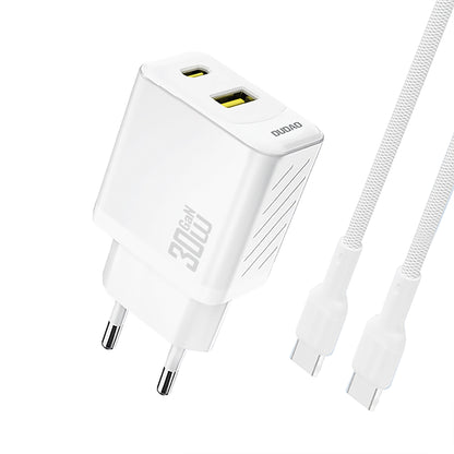 Dudao A27TCEU PD 30W GaN USB-A USB-C Wall Charger with USB-C Cable - White_0
