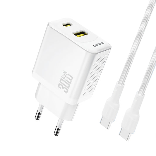Dudao A27TCEU PD 30W GaN USB-A USB-C Wall Charger with USB-C Cable - White_0