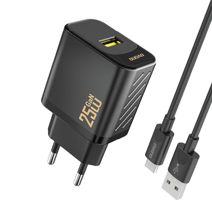 Dudao A27STEU 25W GaN USB-A Wall Charger with USB-A - USB-C Cable - Black_0