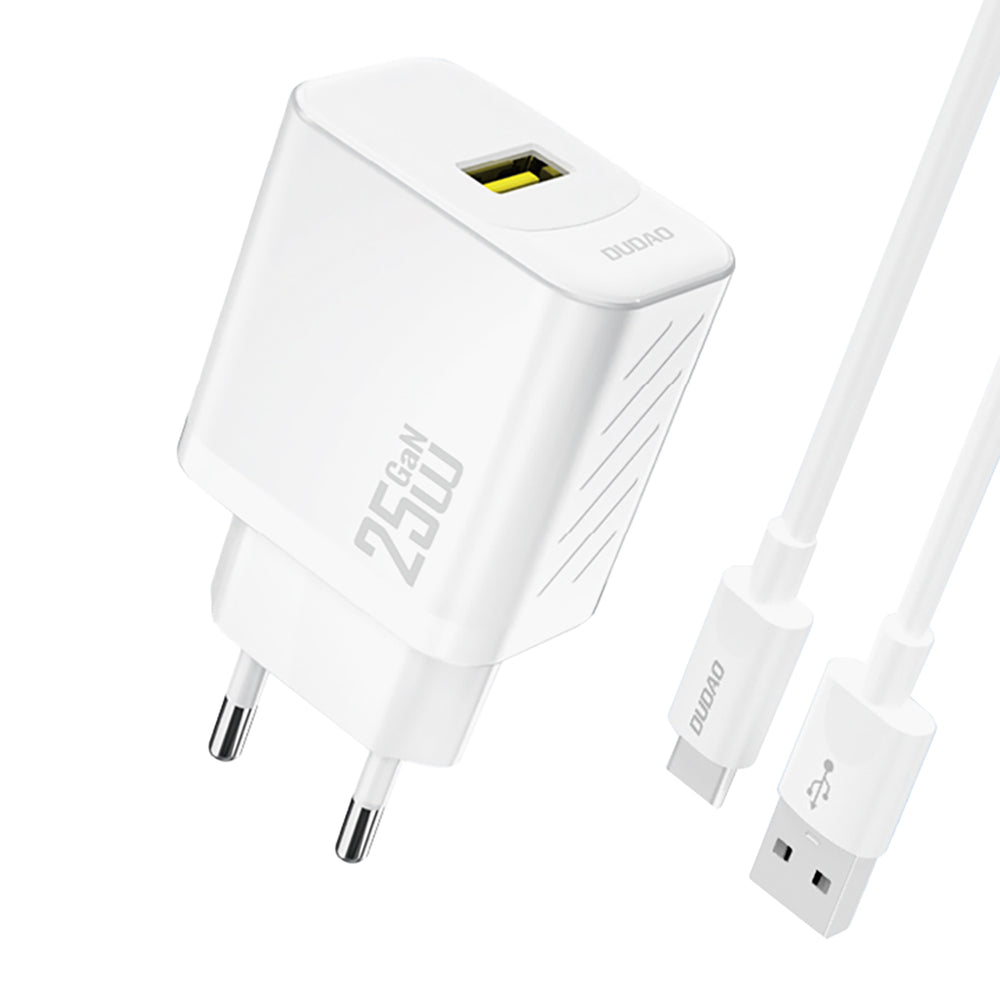 Dudao A27STEU 25W GaN USB-A Wall Charger with USB-A - USB-C Cable - White_0