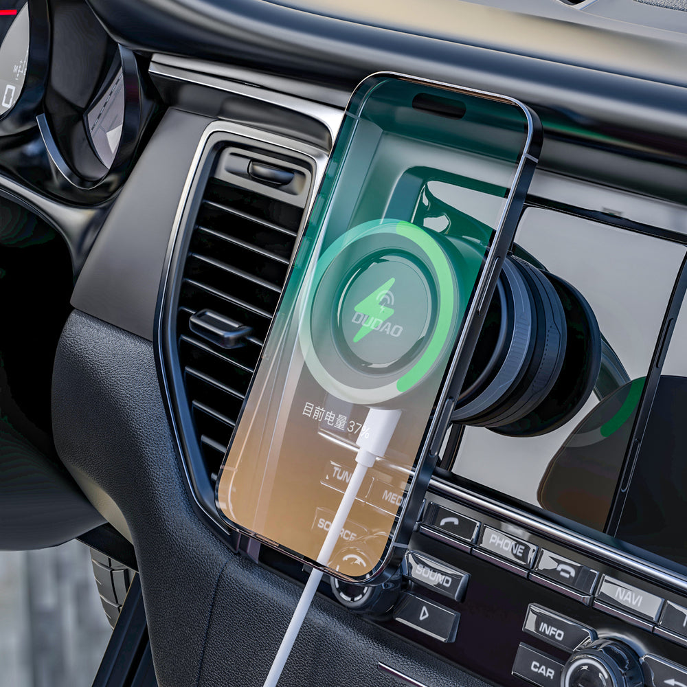 Dudao F24MAX Car Holder with 15W Wireless Charger, MagSafe Compatible, with Automatic Suction Cup - Black_1