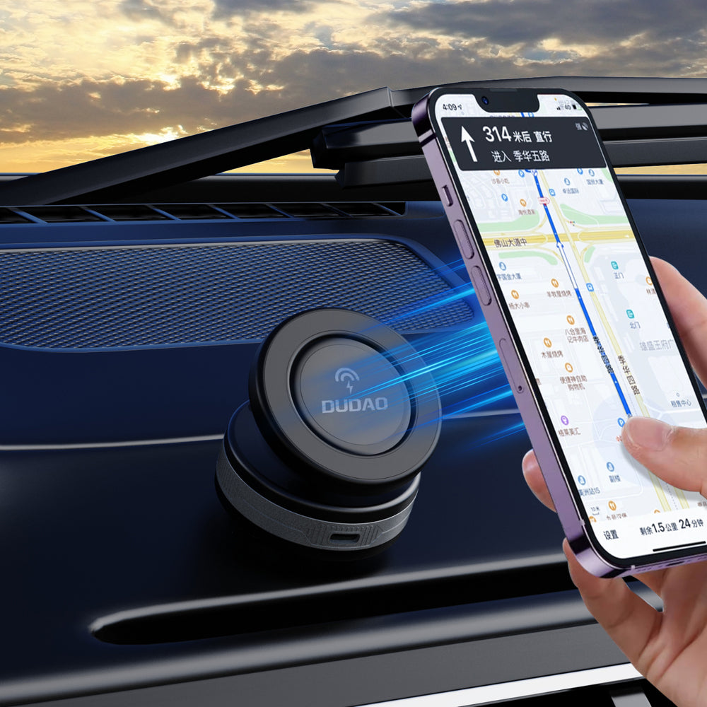 Dudao F24MAX Car Holder with 15W Wireless Charger, MagSafe Compatible, with Automatic Suction Cup - Black_7