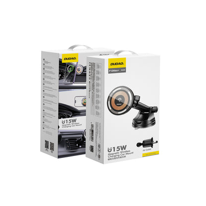 Dudao F12MAX+ Car Holder with 15W Wireless Charger, Compatible with Magsafe - Black_2