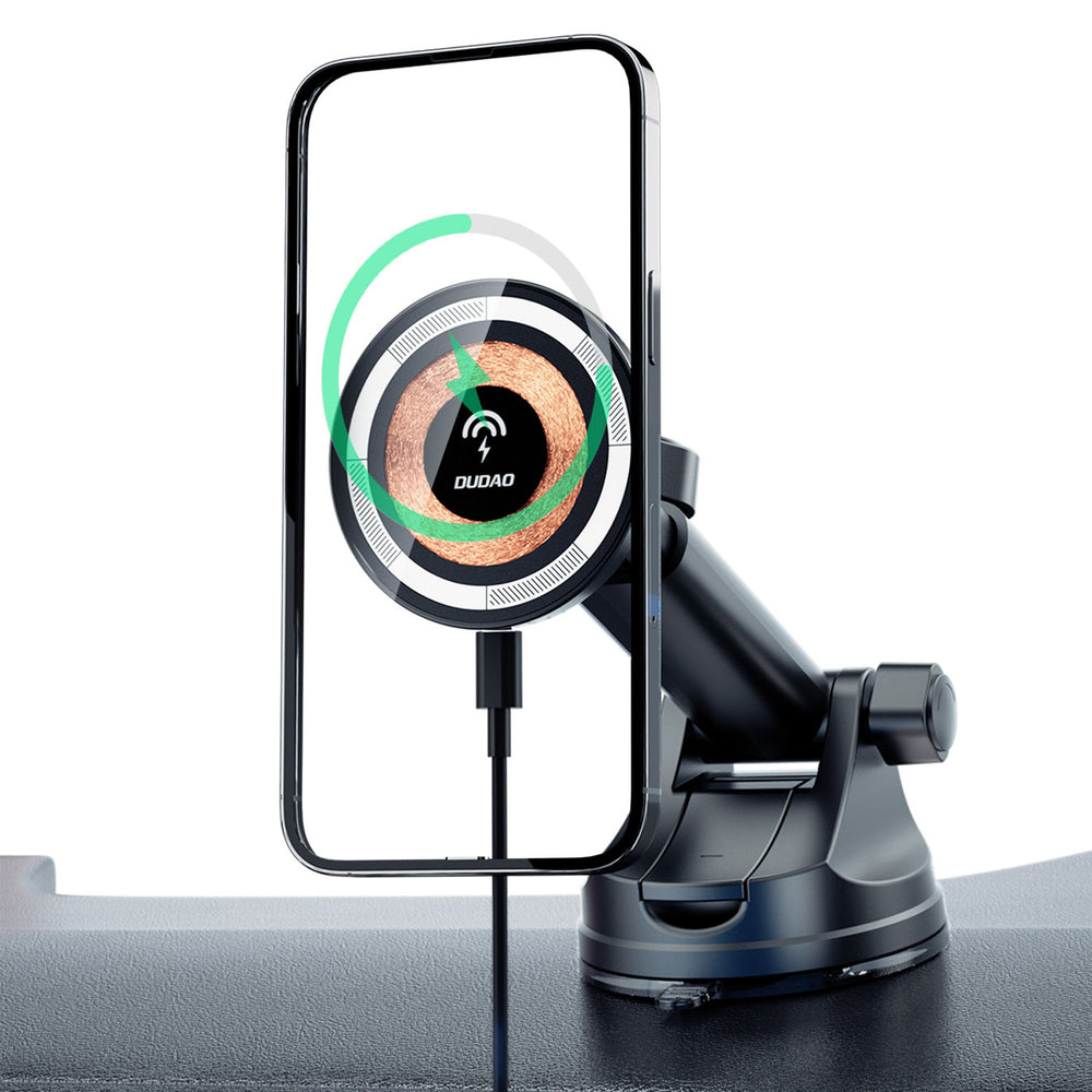 Dudao F12MAX+ Car Holder with 15W Wireless Charger, Compatible with Magsafe - Black_6