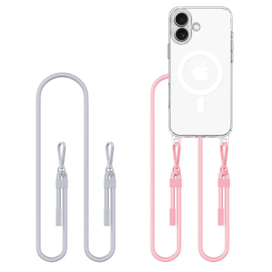 Tech-Protect Flexair Chain MagSafe Case for iPhone 16 - Clear + 2 Lanyards (Pink and Gray)_0