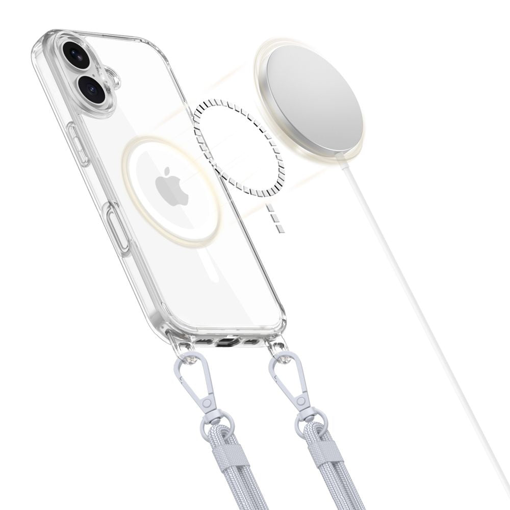 Tech-Protect Flexair Chain MagSafe Case for iPhone 16 - Clear + 2 Lanyards (Pink and Gray)_2