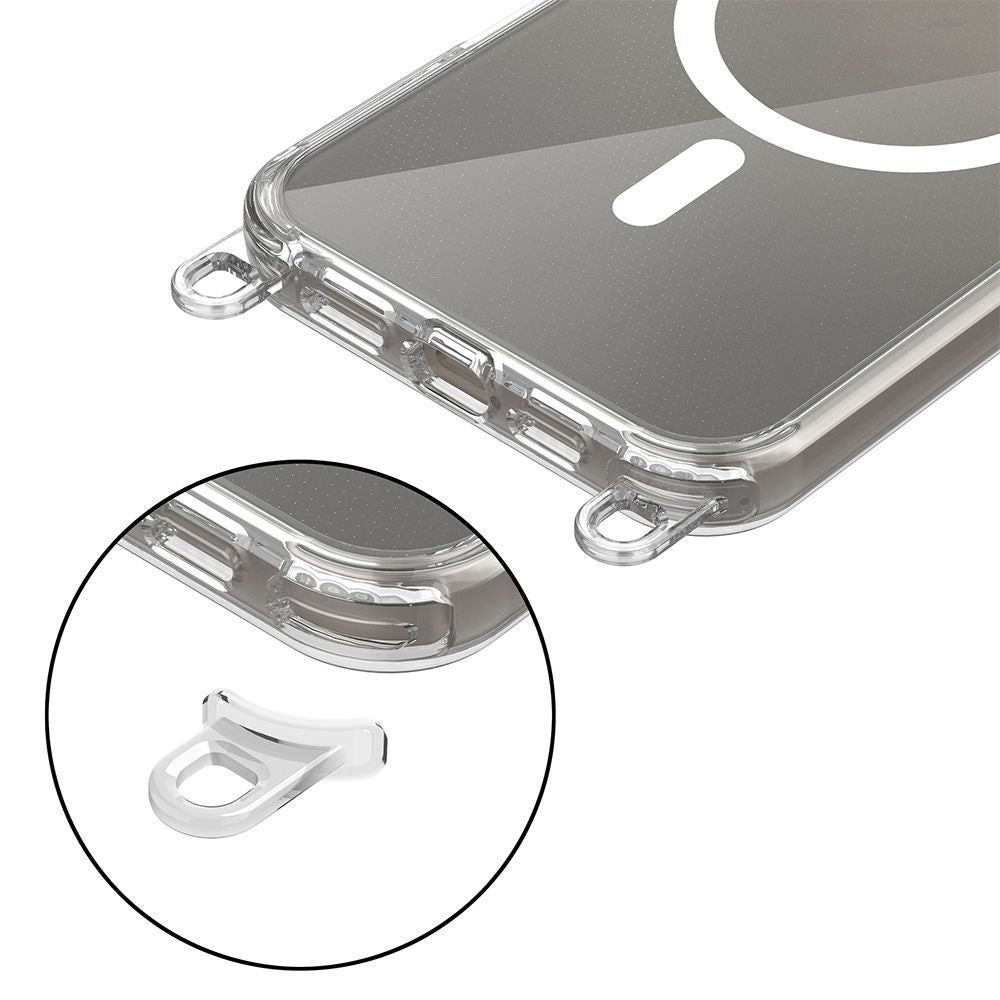 Tech-Protect Flexair Chain MagSafe Case for iPhone 16 - Clear + 2 Lanyards (Pink and Gray)_3