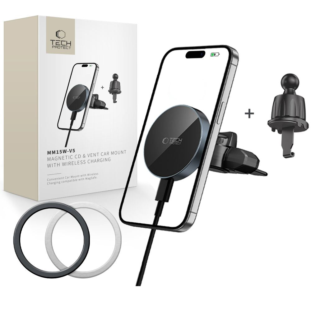 Tech-Protect mm15W-V5 Magnetic MagSafe Car Mount for Air Vent/CD Slot - Black_0