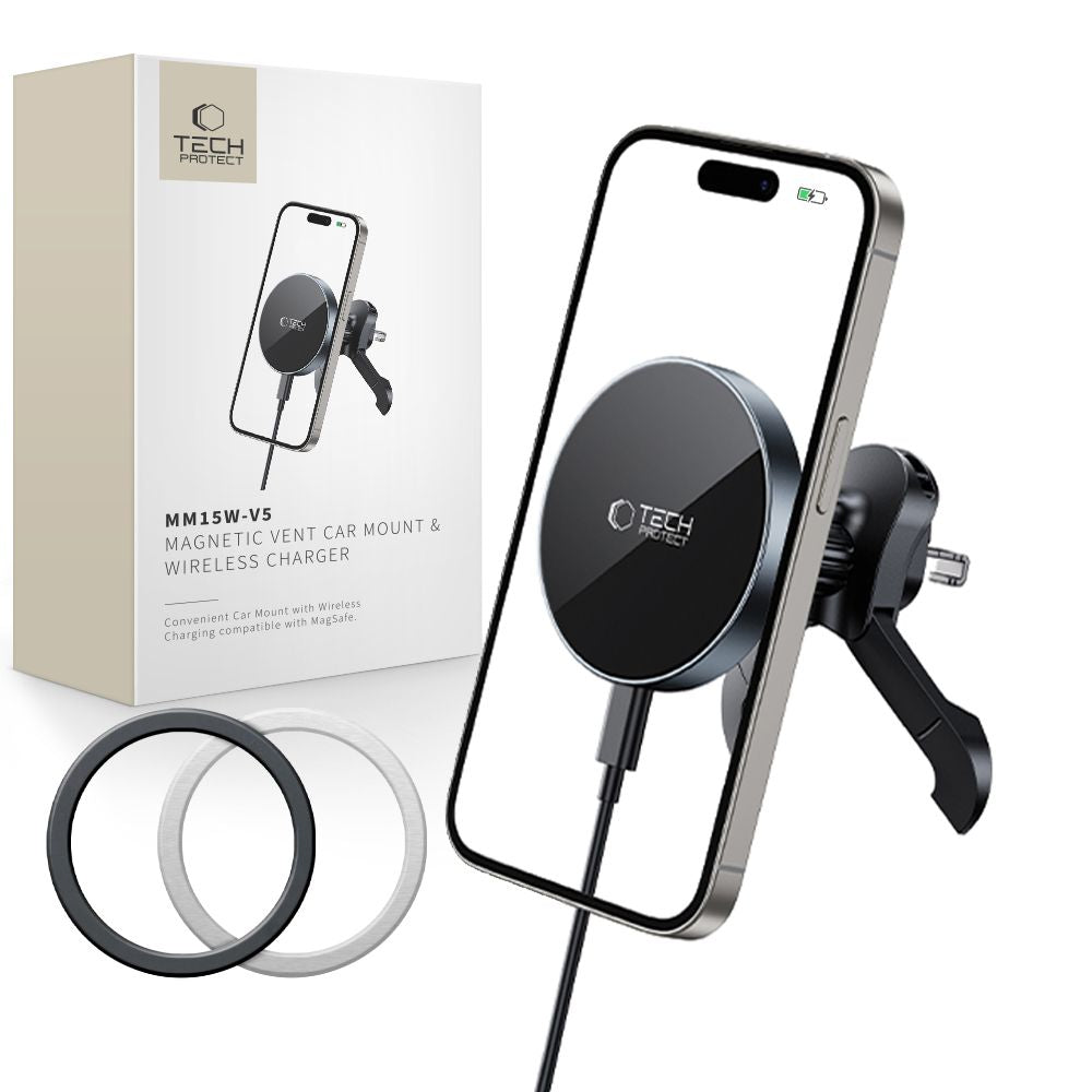 Tech-Protect mm15W-V5 Magnetic MagSafe Car Air Vent Mount - Black_0