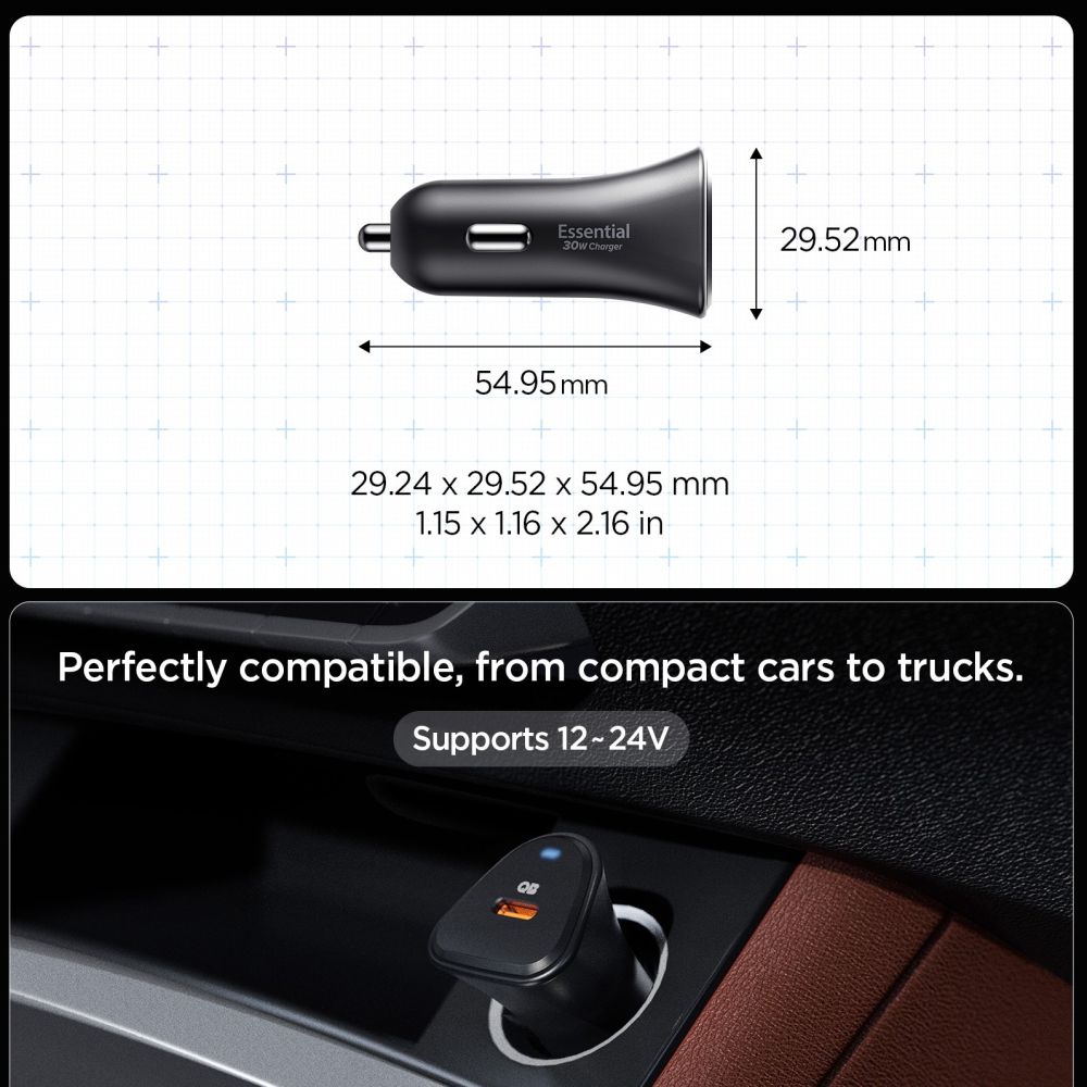 Spigen Essential EV301 30W Car Charger - Black_6