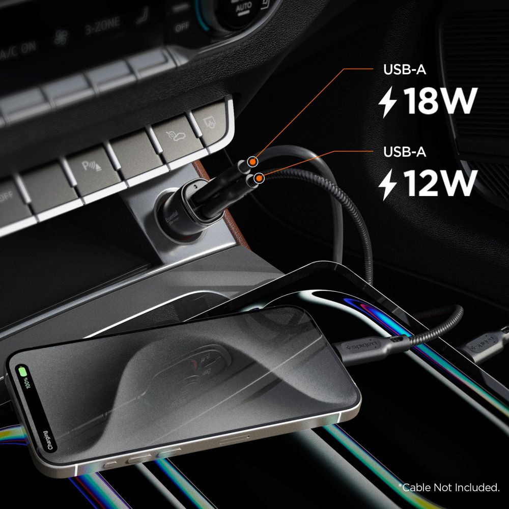 Spigen Essential EV302 30W 2-Port USB-A Car Charger - Black_5